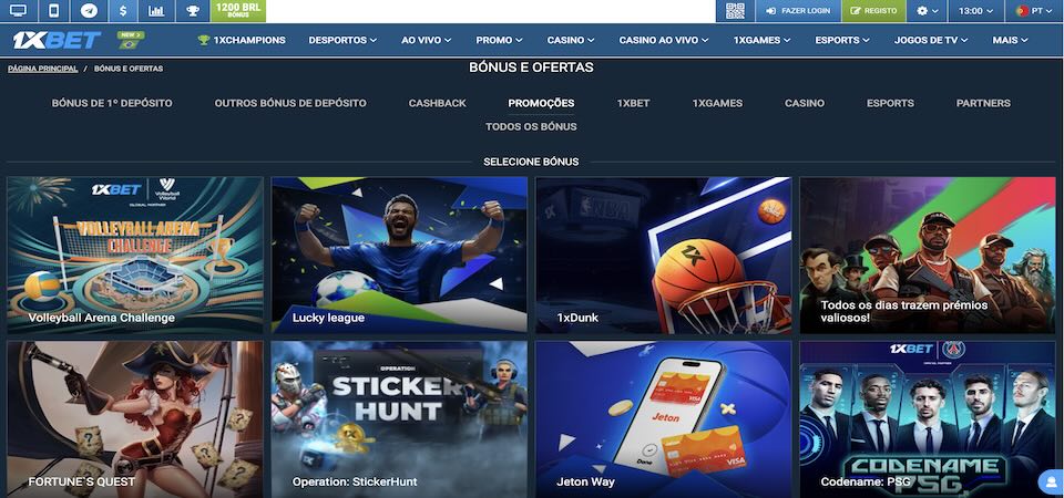 captura de ecrã da página de bónus da 1xBet